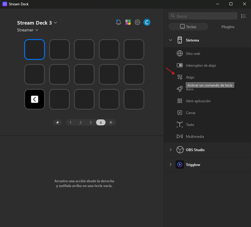 Drag the Hotkey action in Stream Deck